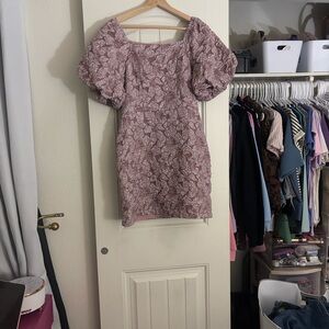 JessaKae Mauve Floral Puff Sleeve Mini Dress